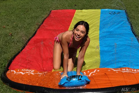 Aria Valencia: Brunette Ditches Bikini and Spreads Her Pussy Outdoors – photo 1 of 16