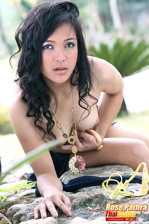 Petite Asian Brunette Strips Out of Her Bikini and Shorts Outdoors in Heels – photo 15 of 16