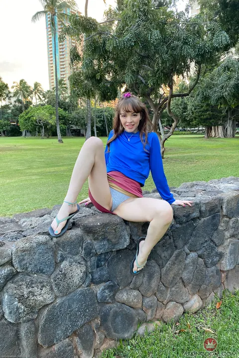 Aliya Brynn: Petite Brunette Pulls Panties Aside and Spreads Her Pussy Outdoors – photo 11 of 20