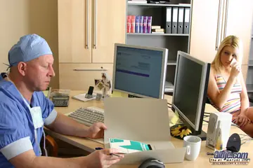 Blonde Sucks Doctor in the Clinic and Gets Pussy Licked