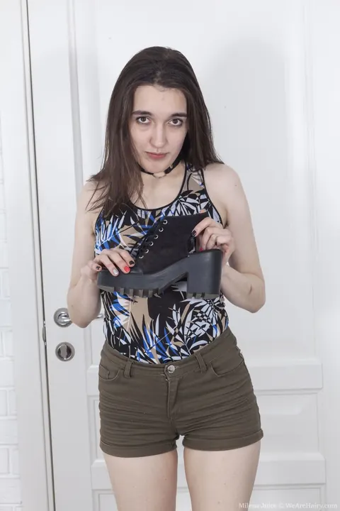 Milena Juice: Slim Amateur Brunette Undresses and Shows Her Hairy Pussy – photo 4 of 21
