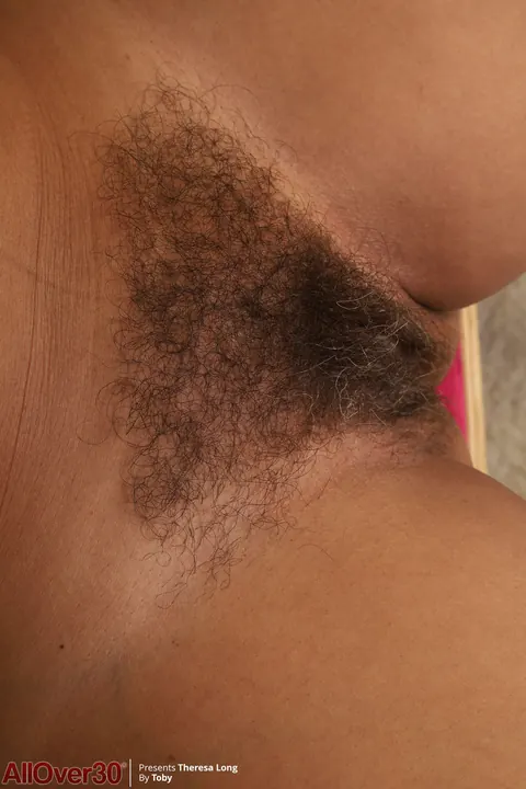 Theresa Long: Ebony Brunette Spreads Her Hairy Pussy in Close-Up – photo 13 of 21