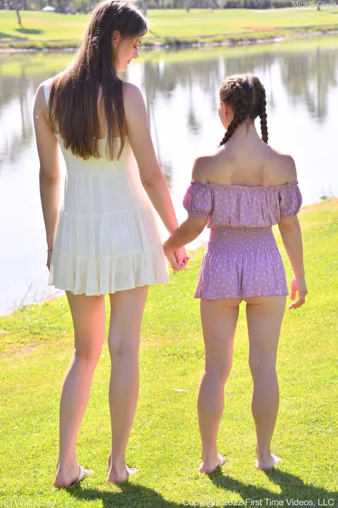 Mira Monroe & Olivia Madison: Petite Lesbians Strip and Lick Pussy Outdoors – photo 2 of 20