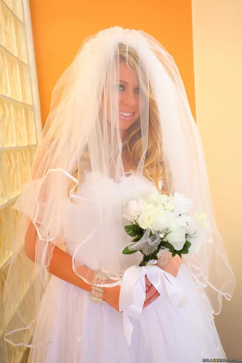 Brynn Tyler: Blonde Bride Shows Her Big Tits in White Lingerie and Stockings – photo 2 of 21