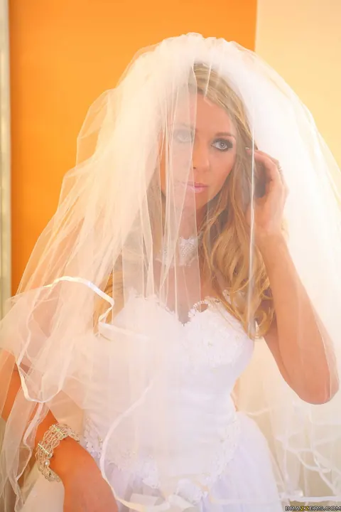 Brynn Tyler: Blonde Bride Shows Her Big Tits in White Lingerie and Stockings – photo 1 of 21