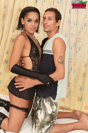 Latina Trans Woman Undresses, Sucks Partner and Kisses Him