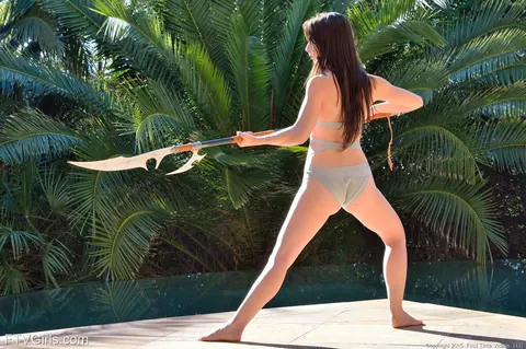 Aeris: Hairy Brunette in a Bikini Fingers and Toys Herself by the Pool – photo 4 of 16