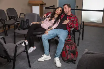 Anna Bell Peaks – Busty Asian MILF and Petite Ebony Redhead Share a Man in the Office