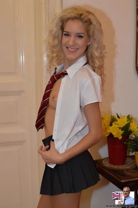 Monique Woods: Curly Blonde in a Skirt and Socks Shows Her Small Ass – photo 21 of 21
