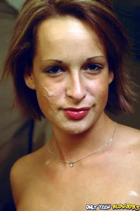 Jamie James: Short-Haired Brunette Deepthroats Cock and Takes a Facial – photo 16 of 17