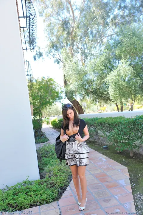 French Brunette Strips Out of Her Dress Outdoors in Heels – photo 2 of 21