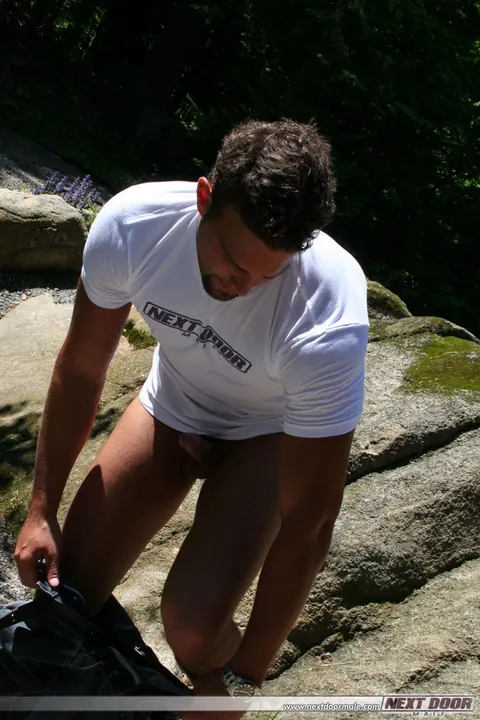 Man Fingers His Ass and Jacks Off Outdoors Until He Cums – photo 20 of 21