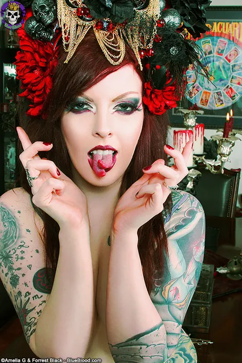 Penny Poison: Inked Redhead in Lingerie Spreads and Flaunts Split Tongue – photo 13 of 15