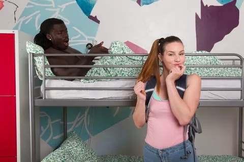 Amanda Hill: Tattooed Brunette Rides a Black Man in Her Shorts – photo 11 of 21