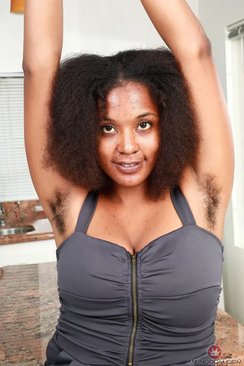 Curvy Ebony MILF Pulls Top Down and Spreads Her Hairy Bush – photo 2 of 20