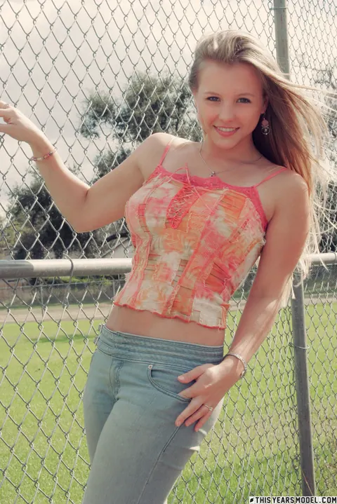 Dawson Miller: Thick Blonde Bares Her Breasts in Jeans at a Ball Diamond – photo 2 of 10