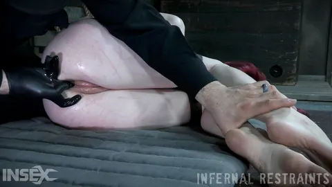 Penny Lay: Thick Redhead in a Skirt Fingers Her Shaved Pussy While Bound in a Dungeon – photo 6 of 14