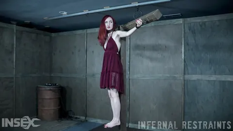 Penny Lay: Thick Redhead in a Skirt Fingers Her Shaved Pussy While Bound in a Dungeon – photo 2 of 14