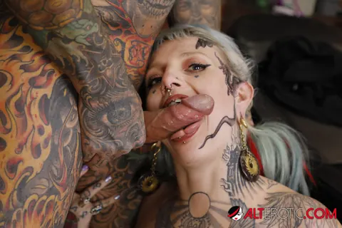 River Dawn: Platinum Blonde with Face Tattoo Sucks Cock and Gets Fucked – photo 15 of 16