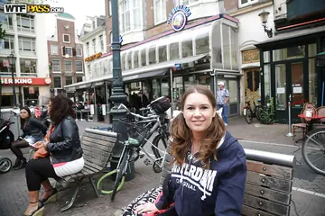 Tall European Brunette Flashes Her Big Tits in Public
