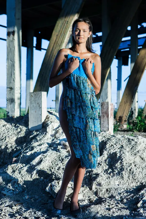 Tall Skinny Brunette Strips Out of Her Dress Outdoors – photo 12 of 21