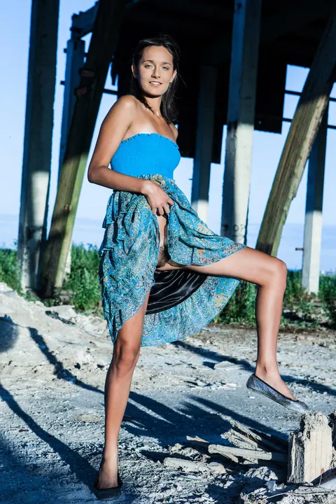 Tall Skinny Brunette Strips Out of Her Dress Outdoors – photo 2 of 21
