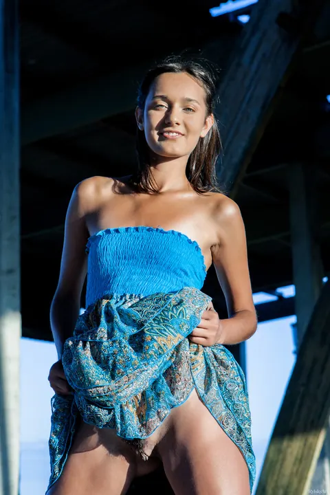 Tall Skinny Brunette Strips Out of Her Dress Outdoors – photo 4 of 21