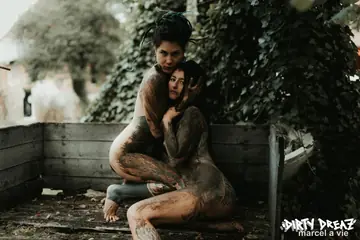 Tattooed Lesbians Kiss and Lick Pussy Outdoors