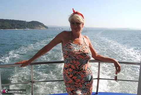 Curvy Mature Blonde Flashes Her Big Tits and Legs Outdoors – photo 12 of 20