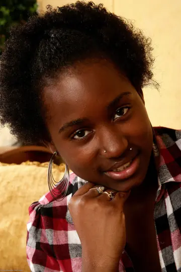 Petite Ebony Babe Pulls Panties Aside and Spreads Her Hairy Pussy