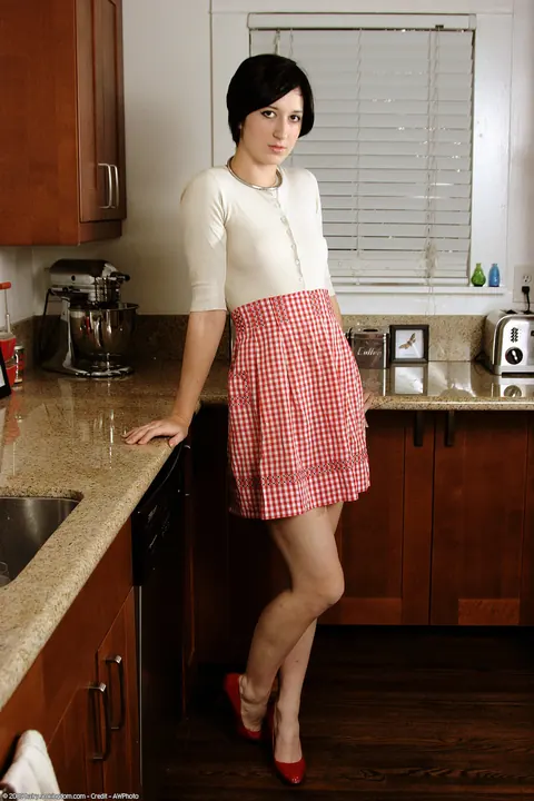 Asian Woman in a Skirt Undresses in the Kitchen – photo 1 of 21