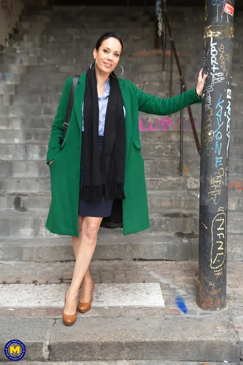Adeline Lafouine: European Brunette MILF Poses in a Dress and Heels Outdoors – photo 5 of 20