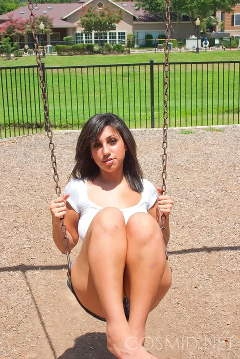 Shami Halil: Brunette in Booty Shorts and Heels Spreads Outdoors – photo 15 of 16