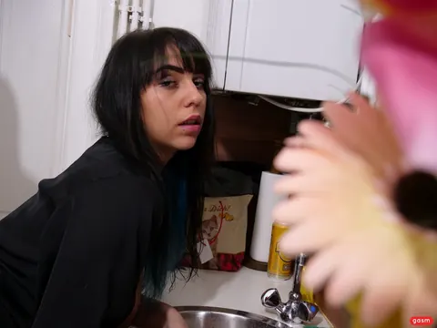 josie buster: Busty Tattooed Brunette Licks Pussy and Takes a Dildo in the Kitchen – photo 7 of 15