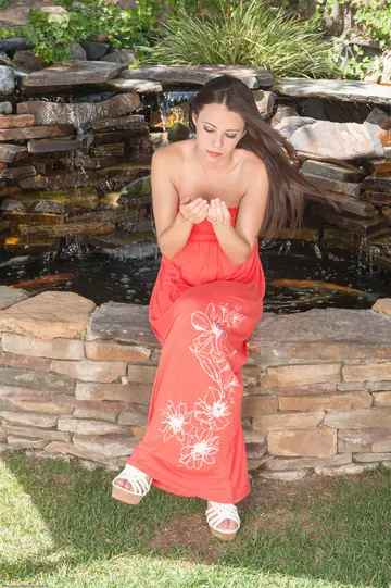 Veronica Radke – Petite Brunette in a Dress and Panties Spreads Outdoors