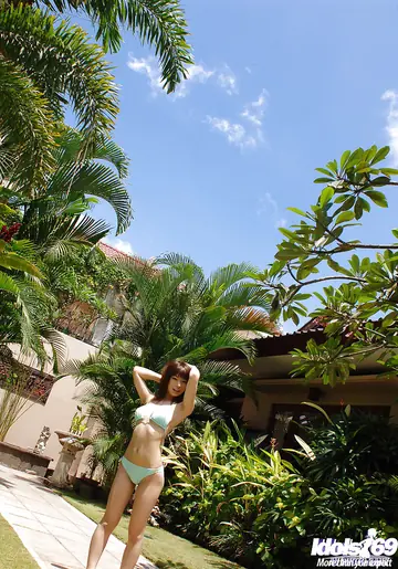 Hikari Hino – Busty Asian Redhead Strips Off Her Bikini Top by the Pool