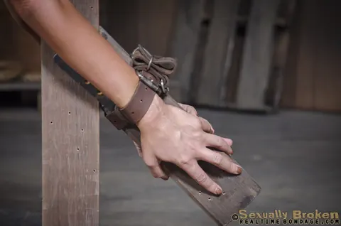 London RIver: Restrained Brunette Sucks Black Cock in Bondage – photo 4 of 15