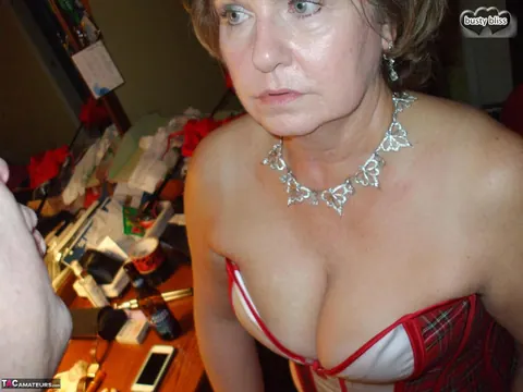 Bustybliss: Mature Curvy Brunette in Lingerie Sucks Cock While Bound – photo 5 of 20