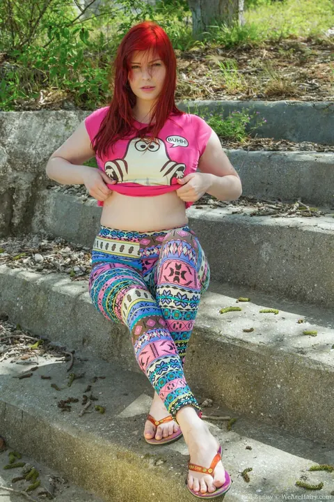 Red Bunny: Tall Russian Redhead Flashes Her Hairy Pussy Outdoors – photo 3 of 17
