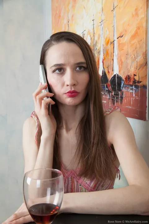 Rose Nore: Slim Brunette Pulls Panties Aside in Heels and Spreads Her Hairy Pussy – photo 1 of 16