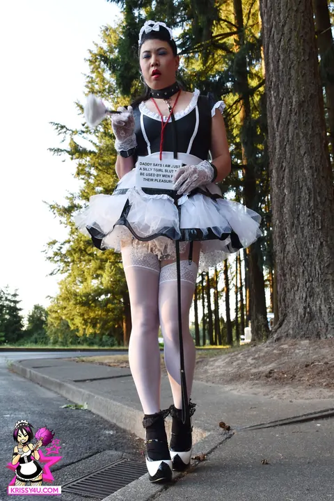 Petite Asian Trans Woman Strips Off Her Uniform Skirt and Jerks Off Outside – photo 8 of 16