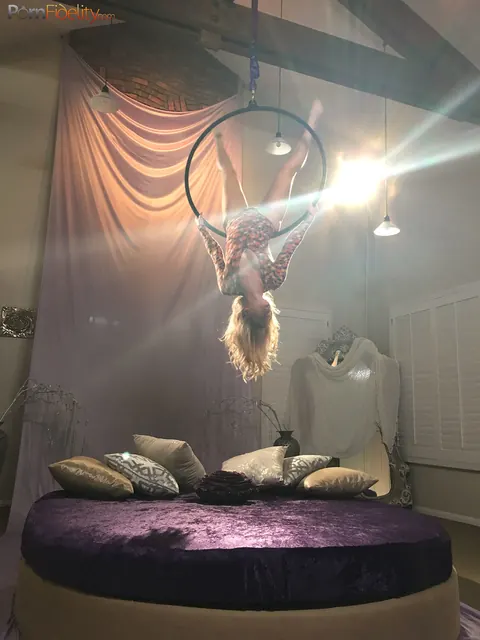 Arya Fae: Petite Blonde in a Bodysuit Poses for Aerial Yoga – photo 19 of 19