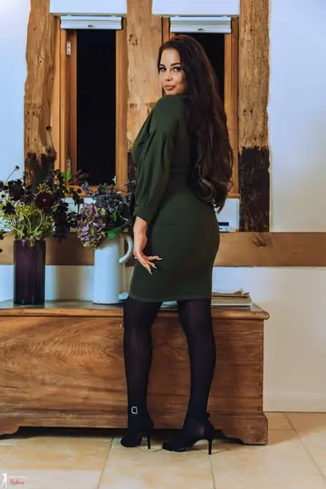 British Brunette in Pantyhose Flaunts Her Big Natural Tits