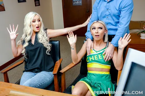 Chloe Temple: Blonde in Jeans and Uniform Takes Two Men and a Cumshot – photo 12 of 21