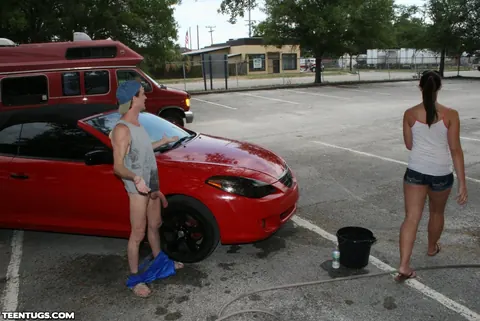 Short-Haired Woman Gives a Handjob in a Public Car – photo 20 of 20