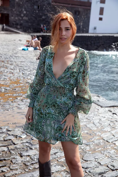 Agatha Vega: Latina Redhead Lifts Her Dress and Flashes on the Beach – photo 1 of 20