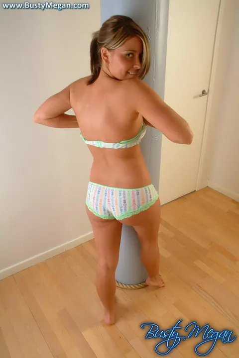 Busty Megan: British Brunette in Lingerie Pulls Her Panties Over Her Big Ass – photo 8 of 16