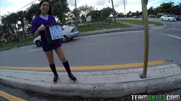 Busty Latina Brunette Sucks and Fucks in Parked Car Outdoors