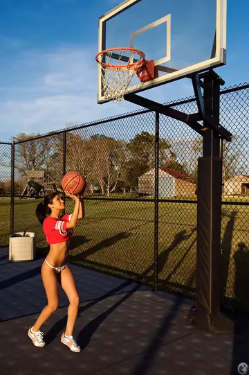 Brunette Latina Undresses Fully on the Basketball Court