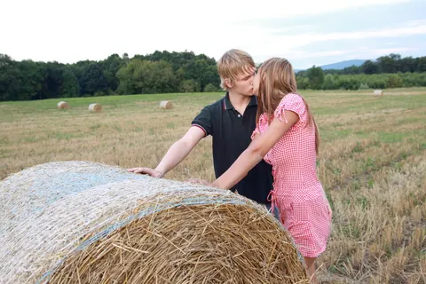 Couple Fucks Doggy Style Against a Hay Bale in the Forest – photo 2 of 20
